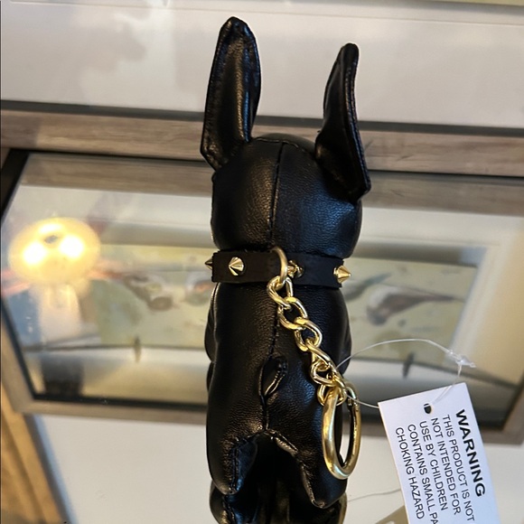 Chic Black Leather Dog Charm with Gold Studs - Picture 5 of 7